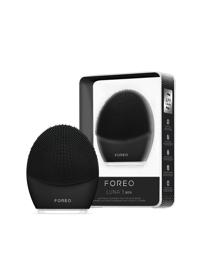 FOREO Luna 3 Men Silicone Facial Cleansing & Firming Massage Brush for Skin and Beard, Shave Prep, Ultra-Hygienic,16 Intensities, 650 uses/USB Charge, App-Connected, Waterproof, 2-Year Warranty - Image 1