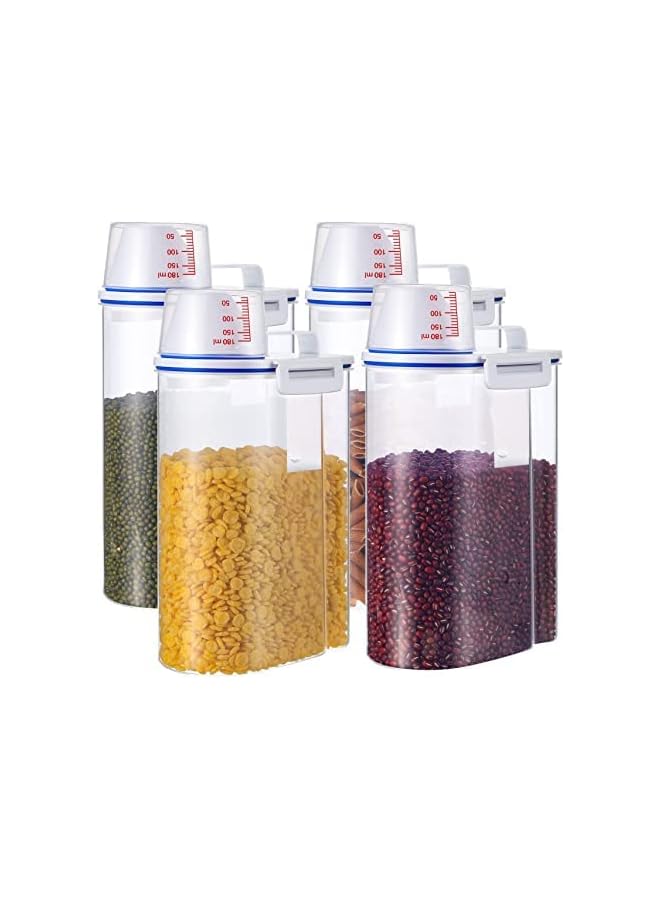 Zaboon حاوية دقيق الشوفان موزع 2 عبوة حاوية تخزين الأرز بتصميم محكم + كوب قياس + فوهة صب + سعة 2 كجم مثالية لتنظيم السكر والحبوب والدقيق والمكسرات (4 قطع) - Image 1