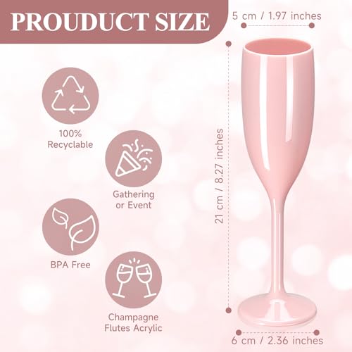 XUWAIDSGN Champagne Flute Acrylic Champagne Glasses Wedding Toasting Champagne Flute Goblet Plastic Reusable Unbreakable Champagne Cups for Bachelorette Wedding Bridal Shower Party (Light Pink, 10) - Image 2