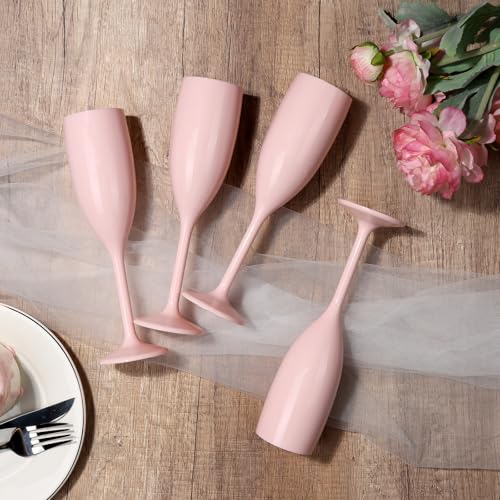 XUWAIDSGN Champagne Flute Acrylic Champagne Glasses Wedding Toasting Champagne Flute Goblet Plastic Reusable Unbreakable Champagne Cups for Bachelorette Wedding Bridal Shower Party (Light Pink, 10) - Image 4