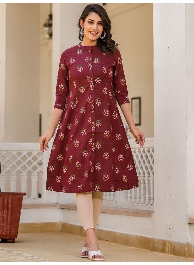 AKS Maroon Button Down A-Line Kurta  - Image 1