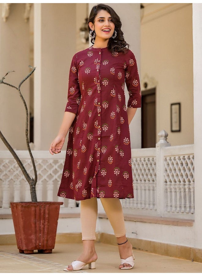 AKS Maroon Button Down A-Line Kurta  - Image 5
