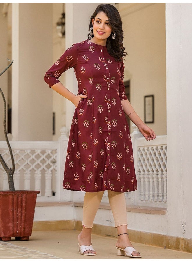 AKS Maroon Button Down A-Line Kurta  - Image 3