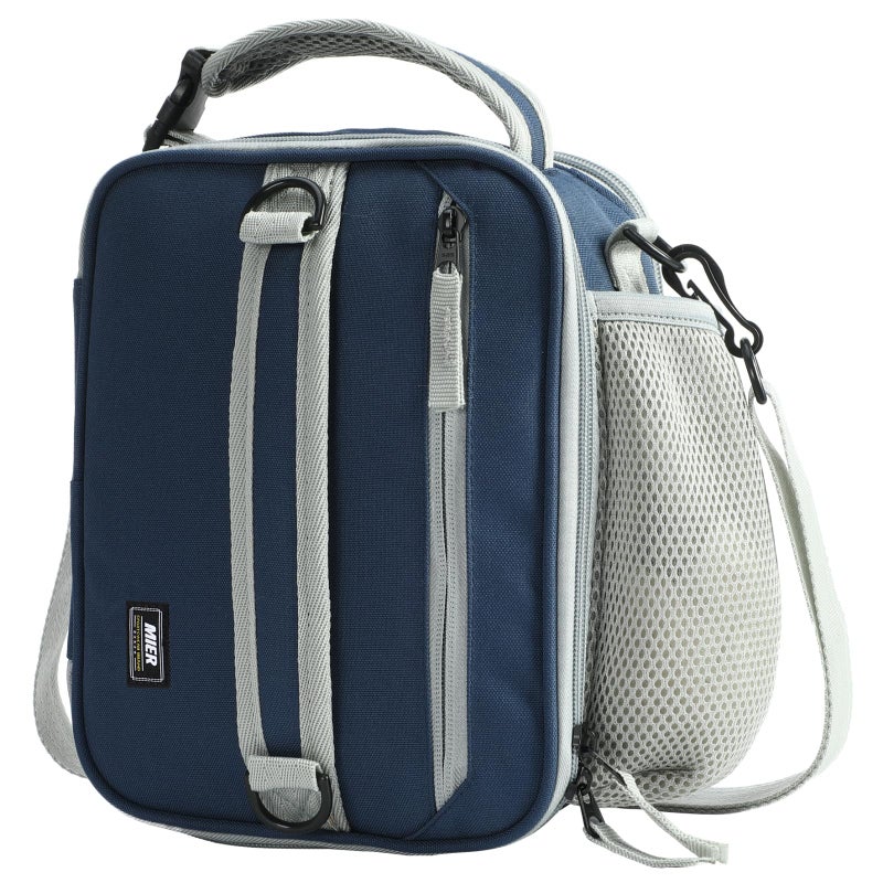 MIER Expandable Lunch Bag Insulated Lunch Box for Men Boys Teens to Work School Travel Multiple Pockets Portable Lunchbox Bags with Shoulder Strap Navy Blue