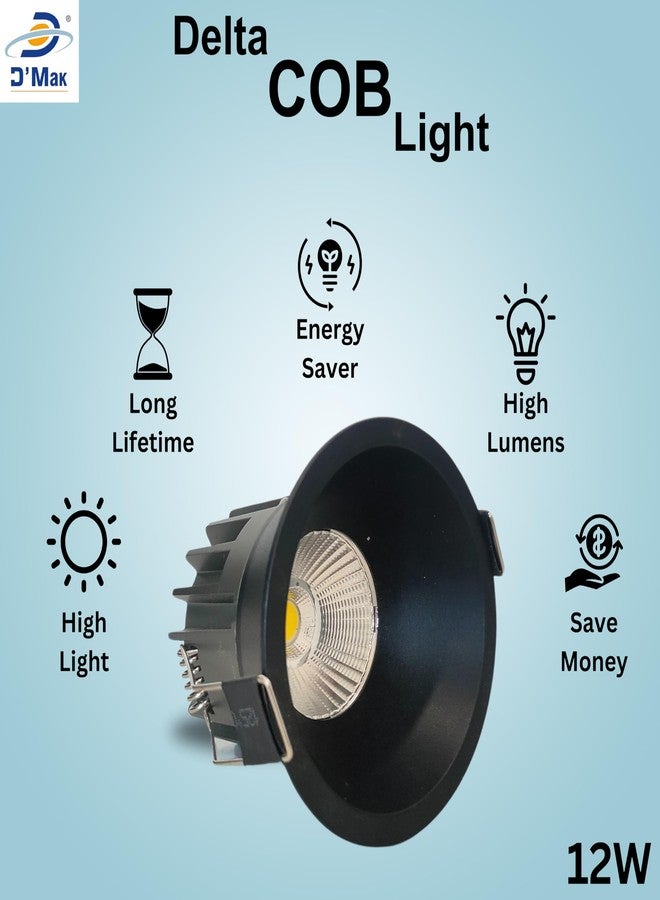 D'Mak 12W Black Body LED Deep COB Light | Recessed LED Ceiling Light for Indoor Lighting (Warm White, Pack of 1) - Image 2