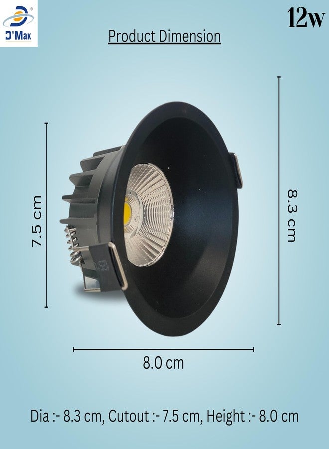 D'Mak 12W Black Body LED Deep COB Light | Recessed LED Ceiling Light for Indoor Lighting (Warm White, Pack of 1) - Image 3