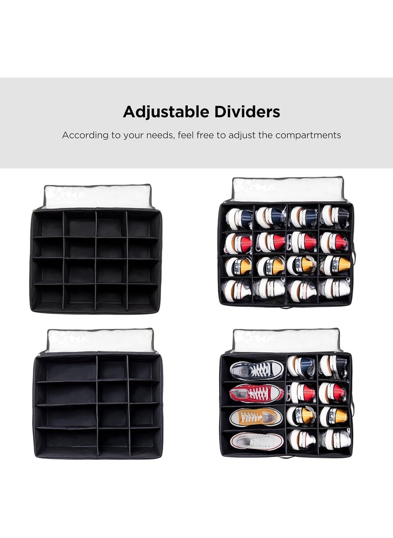 AMPLIN AMPLIN Foldable Shoe Organizer for Closet Shoe Storage Containers with Transport Cover Space Saving Black Shoe Box Fit 16 Pairs Fabric Shoe Storage Baskets Entryway  - Image 2
