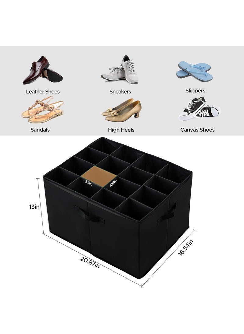 AMPLIN AMPLIN Foldable Shoe Organizer for Closet Shoe Storage Containers with Transport Cover Space Saving Black Shoe Box Fit 16 Pairs Fabric Shoe Storage Baskets Entryway  - Image 3