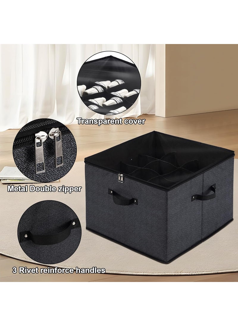 AMPLIN AMPLIN Foldable Shoe Organizer for Closet Shoe Storage Containers with Transport Cover Space Saving Black Shoe Box Fit 16 Pairs Fabric Shoe Storage Baskets Entryway  - Image 5