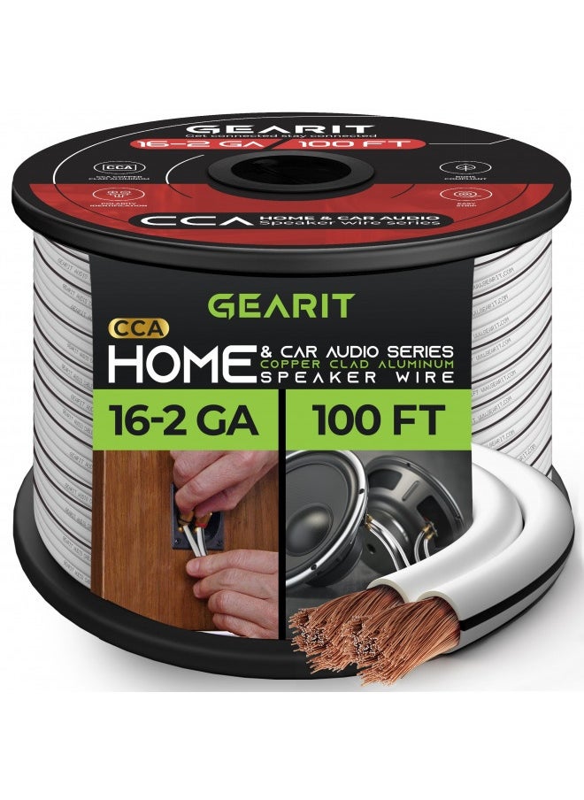 GearIT - 16Awg Speaker Wire, Gearit Pro Series 16 Gauge Speaker Wire Cable (100 Feet / 30.48 Meters) Great Use For Home Theater Speakers And Car Speakers, White - Image 1