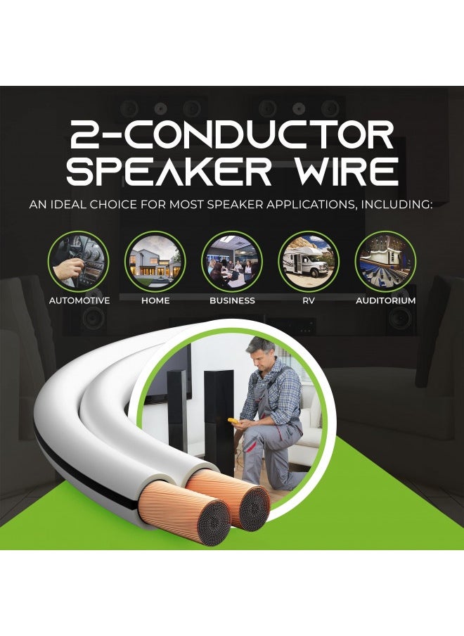 GearIT - 16Awg Speaker Wire, Gearit Pro Series 16 Gauge Speaker Wire Cable (100 Feet / 30.48 Meters) Great Use For Home Theater Speakers And Car Speakers, White - Image 1
