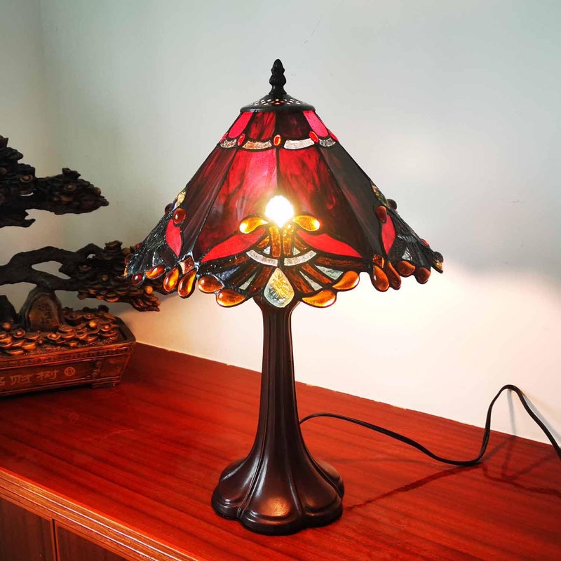 Bieye S10021 Tiffany Style Stained Glass Baroque Lampshade (13-inch Wide Red) - Image 2