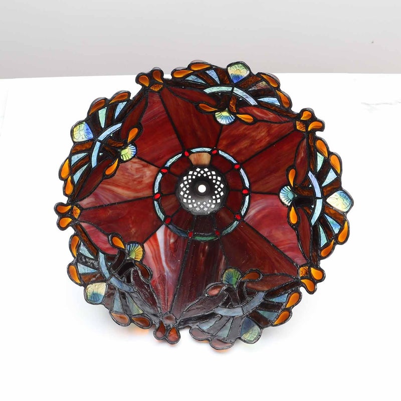 Bieye S10021 Tiffany Style Stained Glass Baroque Lampshade (13-inch Wide Red) - Image 5