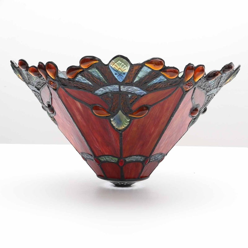 Bieye S10021 Tiffany Style Stained Glass Baroque Lampshade (13-inch Wide Red) - Image 3