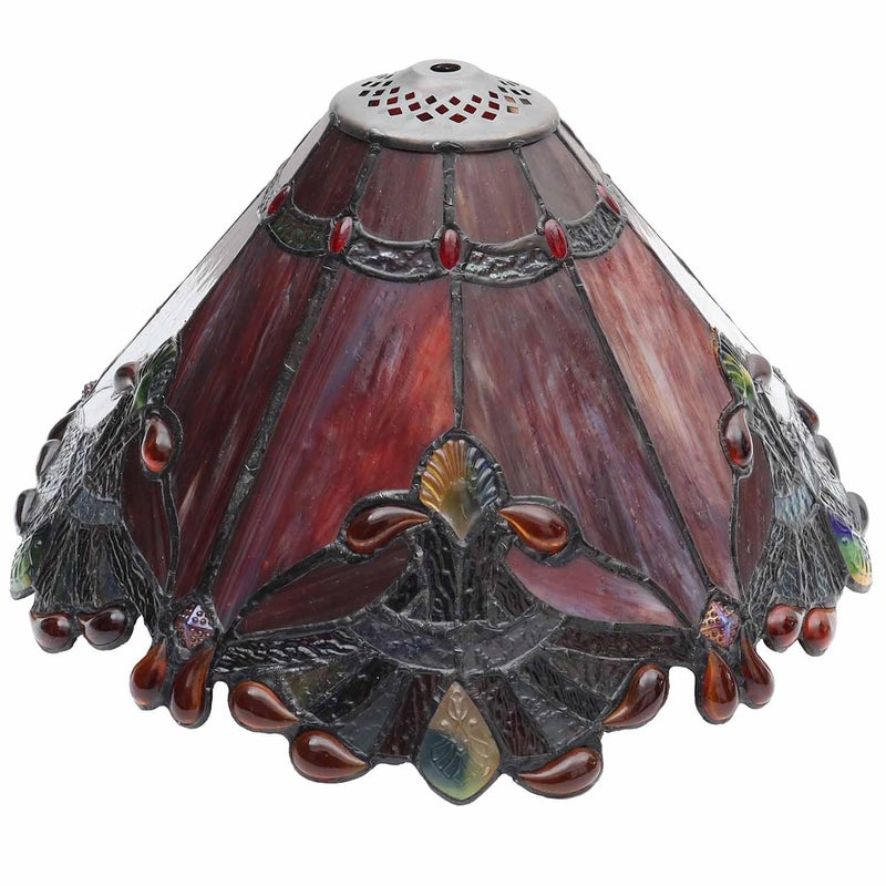 Bieye S10021 Tiffany Style Stained Glass Baroque Lampshade (13-inch Wide Red) - Image 1
