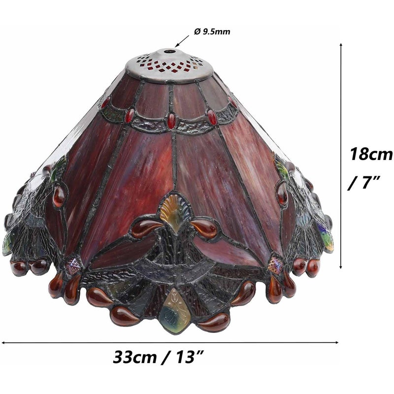 Bieye S10021 Tiffany Style Stained Glass Baroque Lampshade (13-inch Wide Red) - Image 4