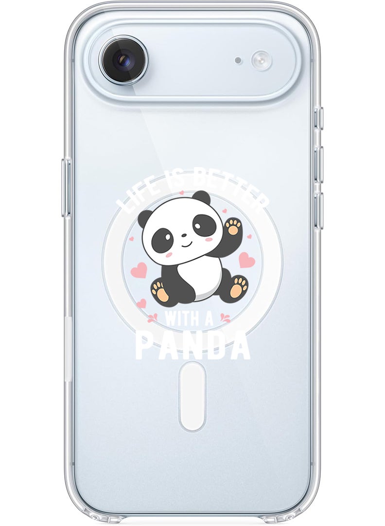 Theodor Magnetic Case for Apple iPhone 17 Air Compatible with MagSafe Wireless Charging, Shockproof Phone Bumper Cover - Life is better with panda - White - Image 1