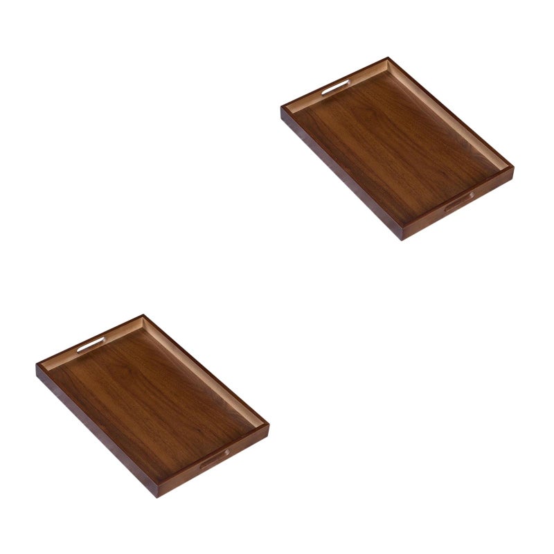 2pcs Wood Serving Tray with Handles: Rectangular Tea Tray for Dining Breakfast Coffee Table Snacks - Decorative Platter for Home and Parties - Image 1