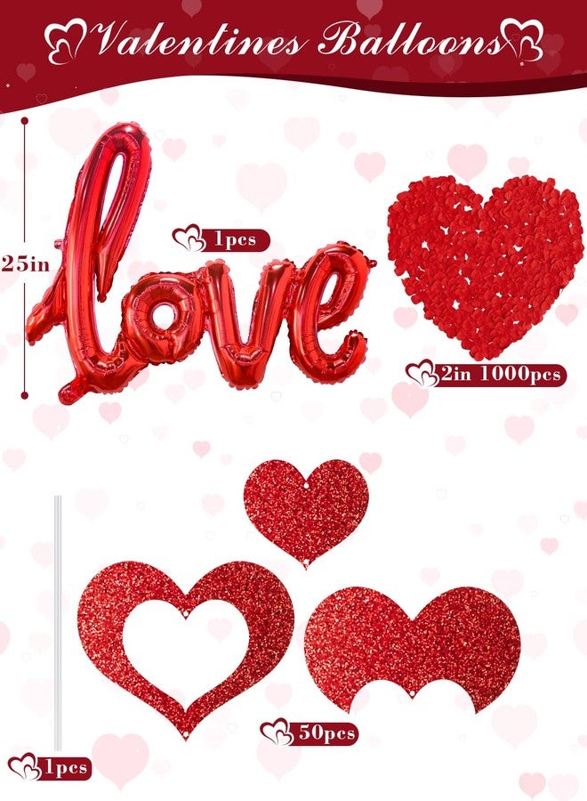 Haolongfa Valentines Day Decorations Set, Red Heart Balloons with Love Balloon, Fake Rose Petals and Red Confetti Balloons, Romantic Decor for Valentines, Proposal, Anniversary, Special Night, Bedroom Surprise - Image 3