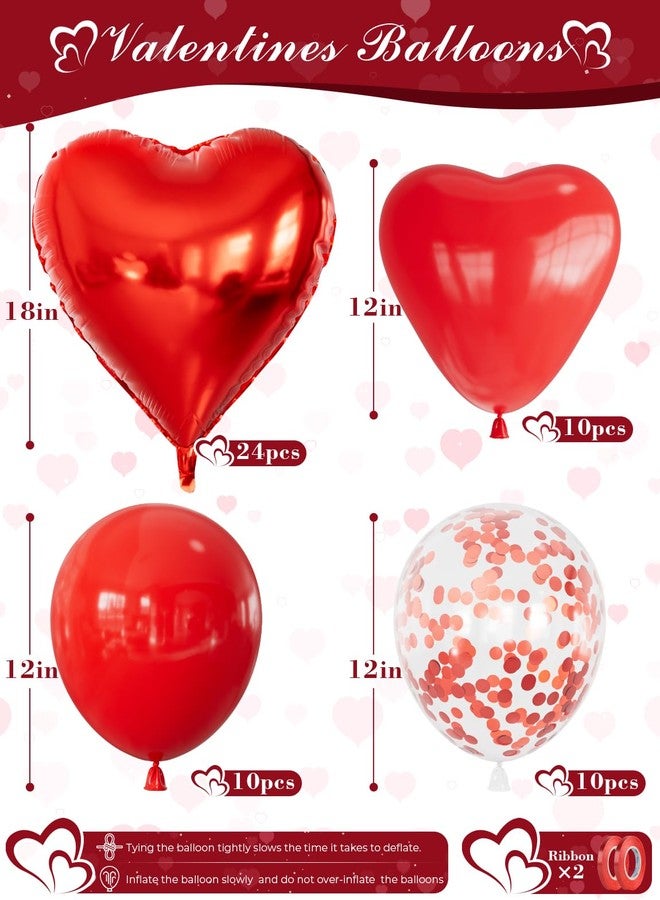 Haolongfa Valentines Day Decorations Set, Red Heart Balloons with Love Balloon, Fake Rose Petals and Red Confetti Balloons, Romantic Decor for Valentines, Proposal, Anniversary, Special Night, Bedroom Surprise - Image 2