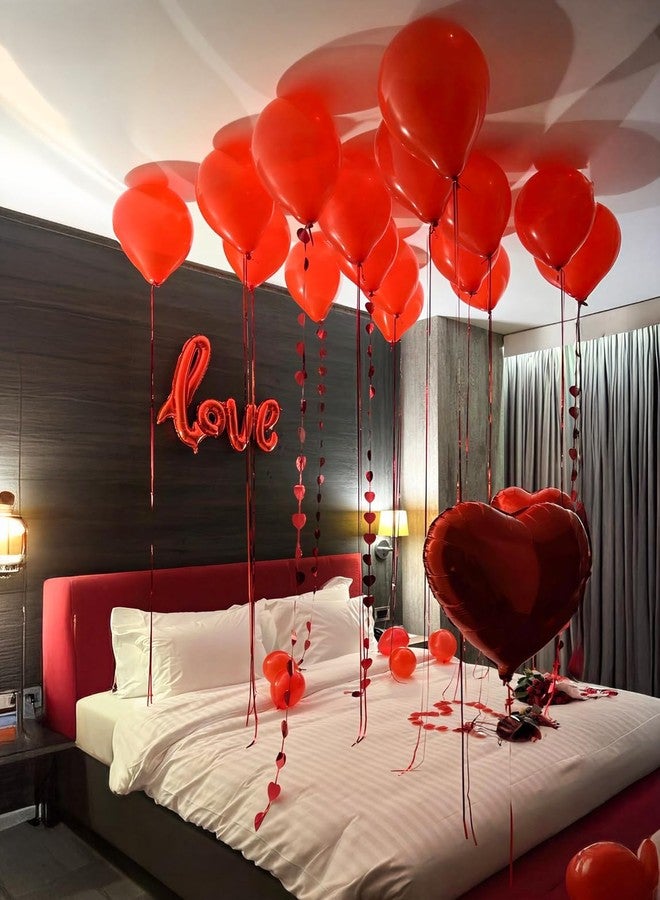 Haolongfa Valentines Day Decorations Set, Red Heart Balloons with Love Balloon, Fake Rose Petals and Red Confetti Balloons, Romantic Decor for Valentines, Proposal, Anniversary, Special Night, Bedroom Surprise - Image 5