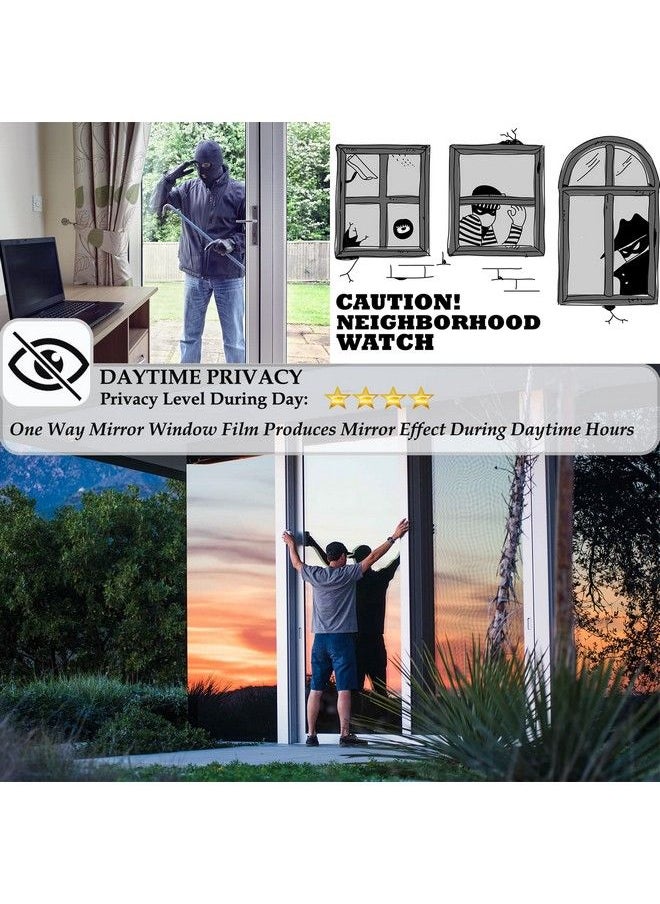 Bloss - Reflective Window Film One Way Privacy Daytime Nonadhensive Static Cling Window Tint Anti Uv Heat Control Mirron Film For Home And Office Bluesilver 17.7 Inch*6.5 Feet - Image 1