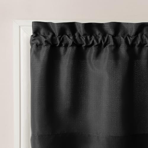 No. 918 Martine Microfiber Semi-Sheer Rod Pocket Kitchen Curtain Valance and Tiers Set, 54" x 24", Black - Image 2