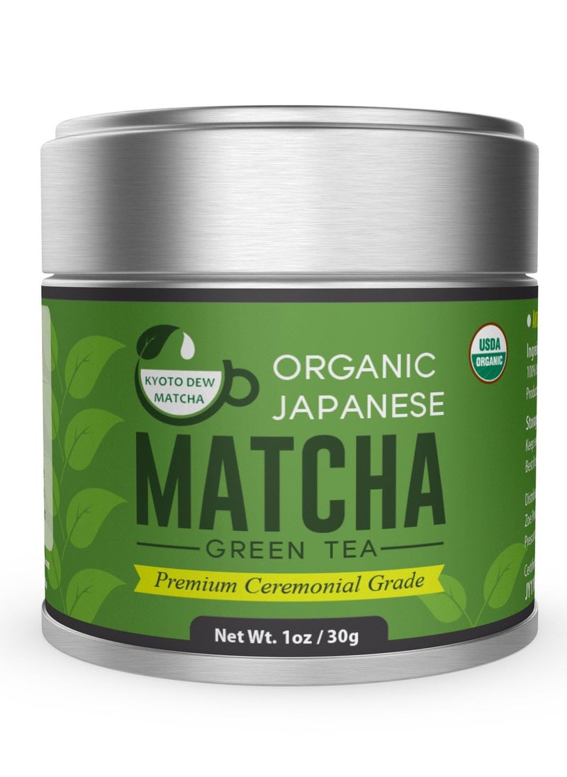 Kyoto Kyoto Dew Matcha – Organic Premium Ceremonial Grade Japanese Matcha Green Tea Powder – No Fillers, Zero Sugar – USDA & JAS Certified, 30g (1oz) Tin  - Image 1