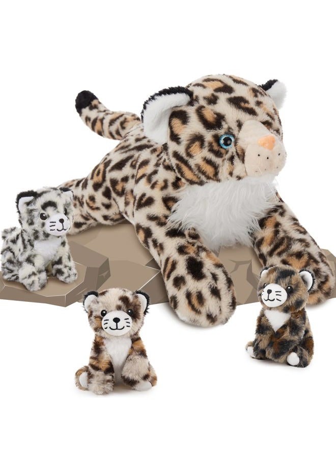 MaoGoLan 4Pcs Soft Leopard Stuffed Animals with 3 Babies Inside, 18" Stuffed Cheetah Bulk Jaguar Plush Toys for Girls Boys Kids Mother's Day Birthday Gift, Baby Shower Safari Party Decor - Image 1