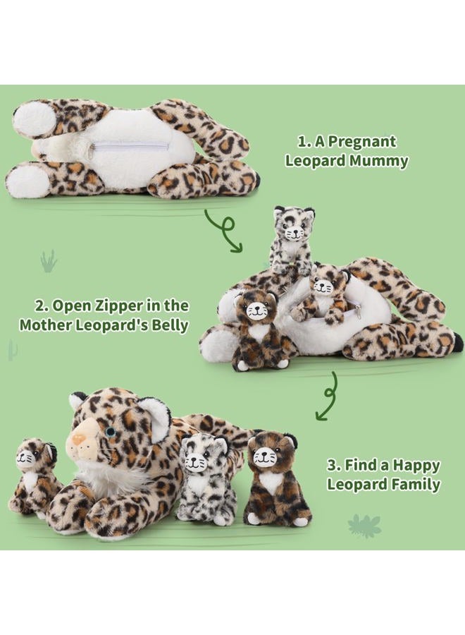 MaoGoLan 4Pcs Soft Leopard Stuffed Animals with 3 Babies Inside, 18" Stuffed Cheetah Bulk Jaguar Plush Toys for Girls Boys Kids Mother's Day Birthday Gift, Baby Shower Safari Party Decor - Image 5