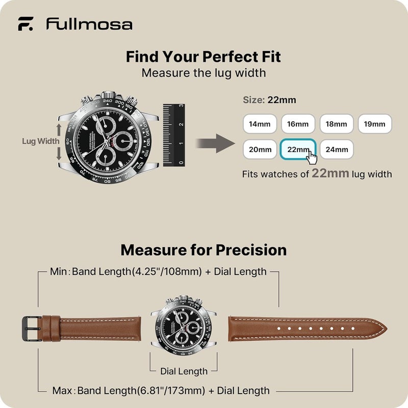 Fullmosa Watch Band, Quick Release Leather Watch Strap Compatible with Samsung Galaxy Garmin for Men Women, Replacement Bands Width 12mm 14mm 16mm 18mm 19mm 20mm 21mm 22mm 24mm - Image 5