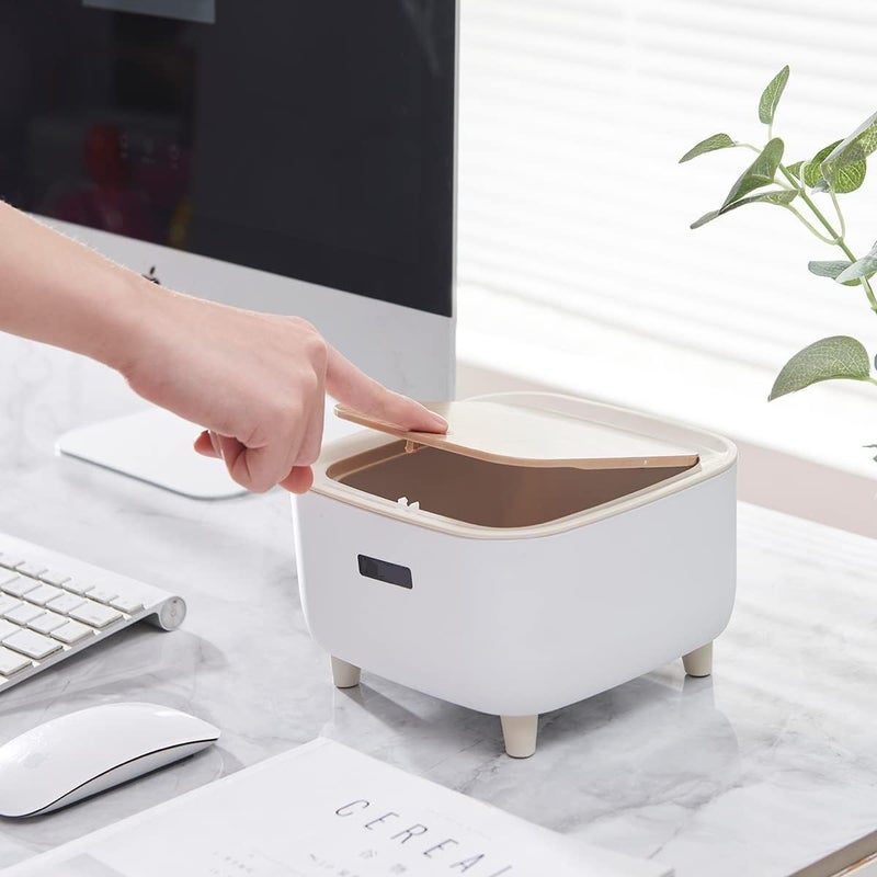 MIXEN Mini Desk Trash Can Tiny Desktop Garbage Can with Lid for Desk Plastic Mini Waste Basket Countertop Trash Can for Office Desktop Bathroom Vanity and Coffee Bar 05 Gallon White - Image 2