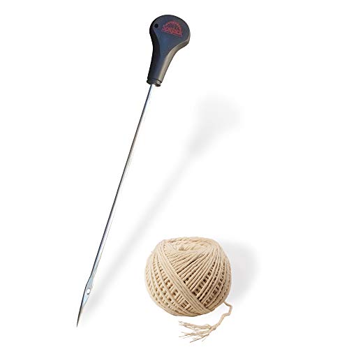 SpitJack Meat 12 Inch Trussing Needle and Butchers Cooking Twine Kit for Sewing Up Whole Hog, Pig, Roasting Chicken and Turkey. 12 Inch SS Needle and 185 Feet of Cotton Kitchen String. - Image 1