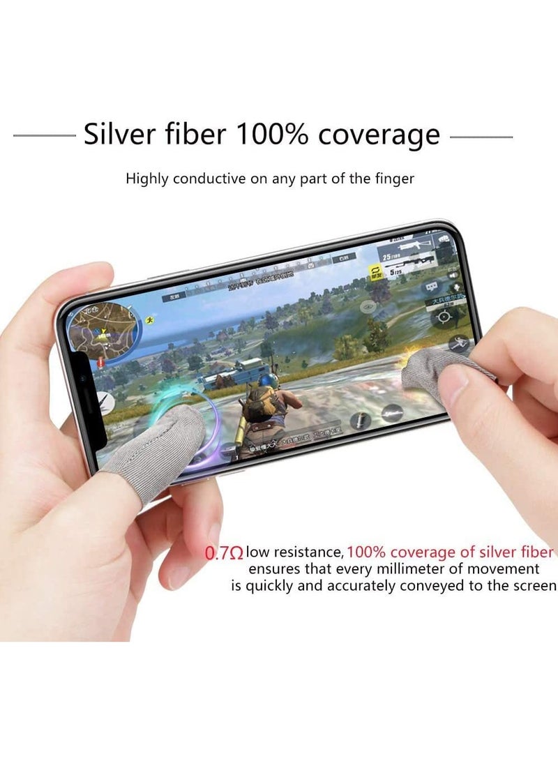 SYOSI PUBG Mobile Game Finger Sleeve Sets, Sterling Silver Fiber, Anti-Sweat Breathable Full Touch Screen Sensitive Shoot Aim Joysticks Finger Set, Rules of Survival (5 Pack, Gray) - Image 2