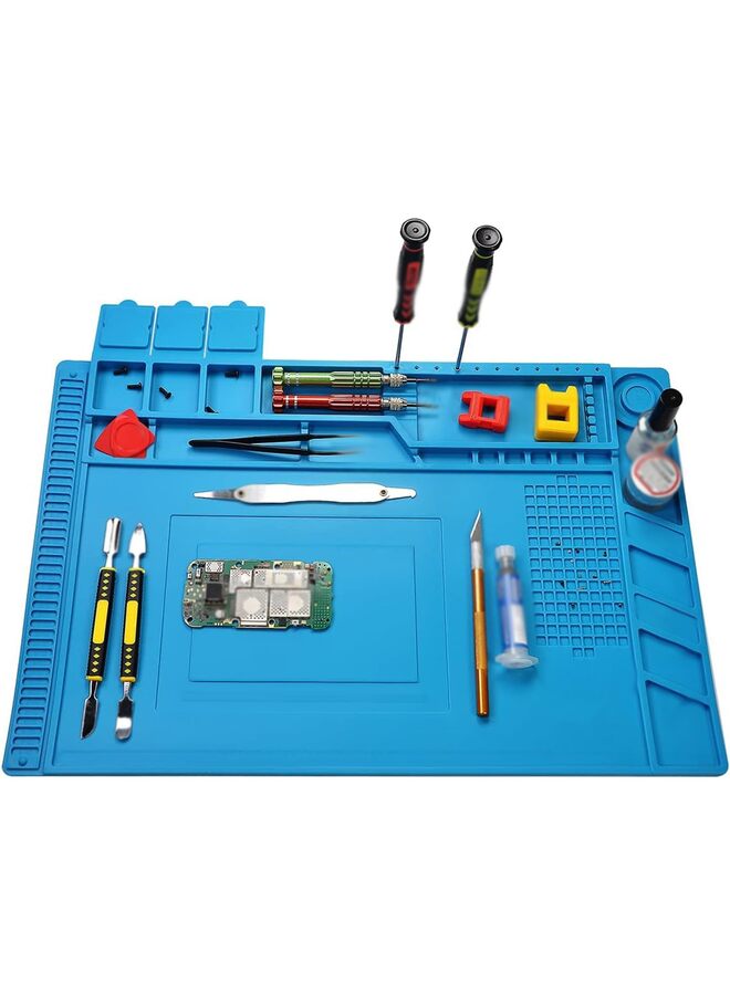 يُسلِّم حصيرة لحام سيليكون مقاومة للحرارة، حصيرة عمل مغناطيسية كبيرة لإصلاح الإلكترونيات، مناسبة لمكواة اللحام، طاولة العمل، إصلاح الهواتف المحمولة وأجهزة الكمبيوتر المحمولة (المقاس: S160) - Image 1