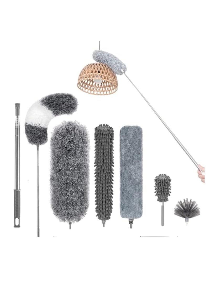 YelaJoy Microfiber Feather Duster,7 PCS Reusable Bendable Washable Cobweb Duster with 100 inches Extra Long Extension Pole for Cleaning Ceiling Fan, High Ceiling, Blinds, Furniture & Cars - Image 1