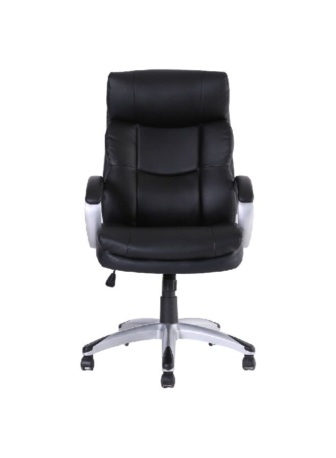 Micasa Two Arm Leather Office Chair with Wheels Black and Silver 115 x 64.5 x 79 cm HC-2644-1 - Image 1