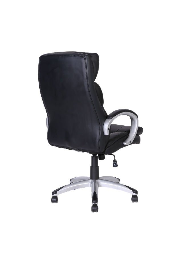 Micasa Two Arm Leather Office Chair with Wheels Black and Silver 115 x 64.5 x 79 cm HC-2644-1 - Image 4