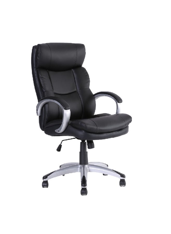 Micasa Two Arm Leather Office Chair with Wheels Black and Silver 115 x 64.5 x 79 cm HC-2644-1 - Image 2