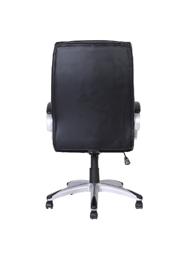 Micasa Two Arm Leather Office Chair with Wheels Black and Silver 115 x 64.5 x 79 cm HC-2644-1 - Image 5