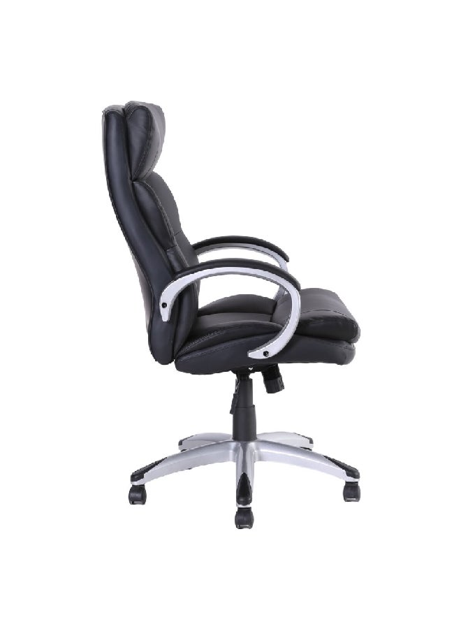 Micasa Two Arm Leather Office Chair with Wheels Black and Silver 115 x 64.5 x 79 cm HC-2644-1 - Image 3