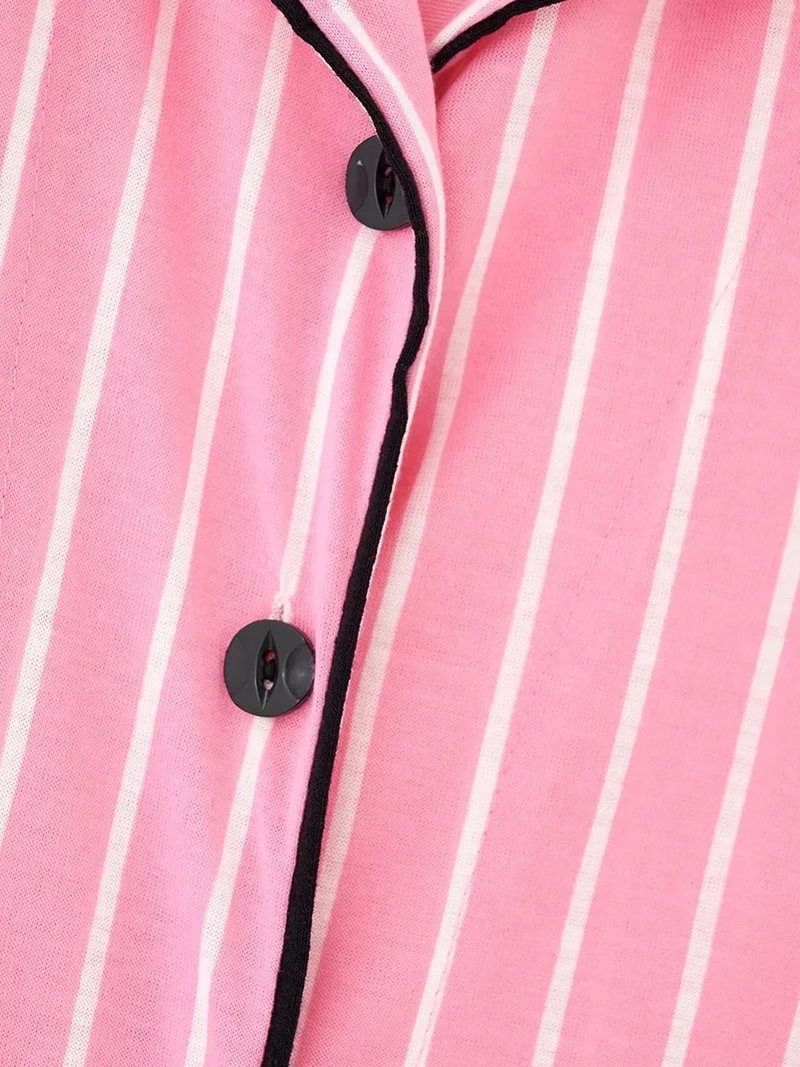 HICCUP Cotton Striped Polo Collar Two-piece Buttoned Pyjamas