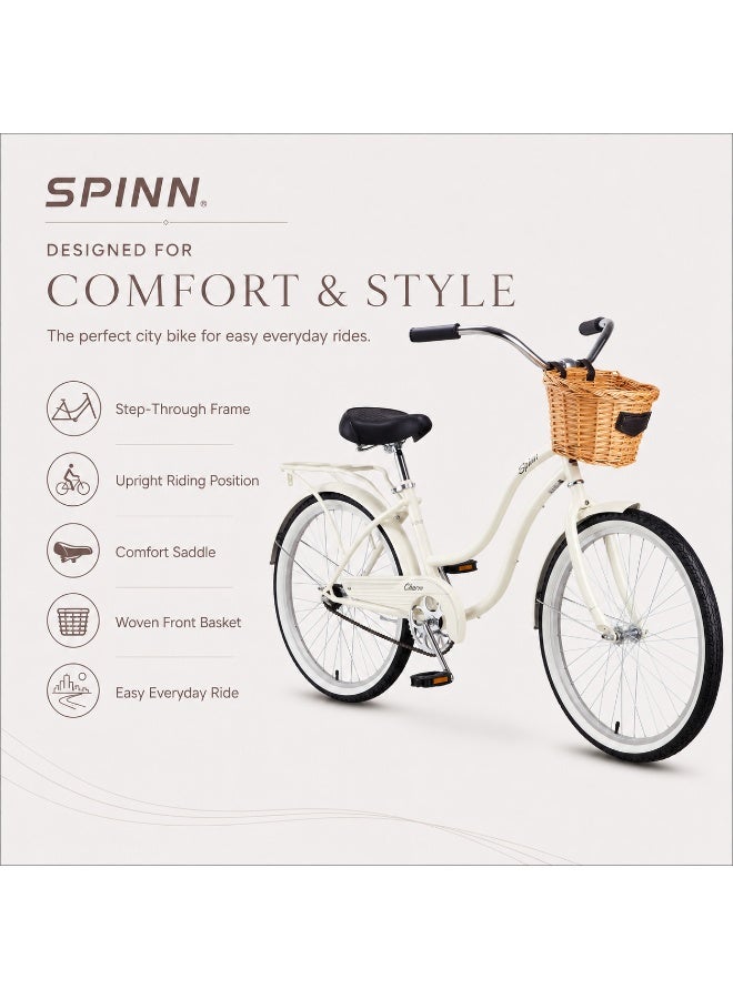 Spinn Charm 1 Women's Step-Through Cruiser Bike | 24 Inch Wheel Size | Adjustable Seat | With Front Basket And Rear Carrier | Pearl White - Image 3