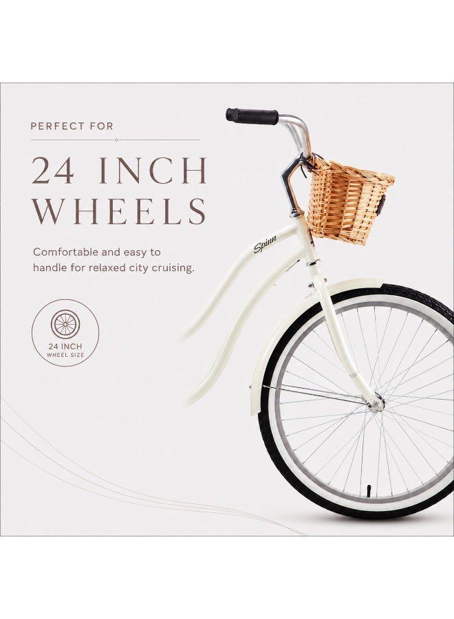 Spinn Charm 1 Women's Step-Through Cruiser Bike | 24 Inch Wheel Size | Adjustable Seat | With Front Basket And Rear Carrier | Pearl White - Image 4
