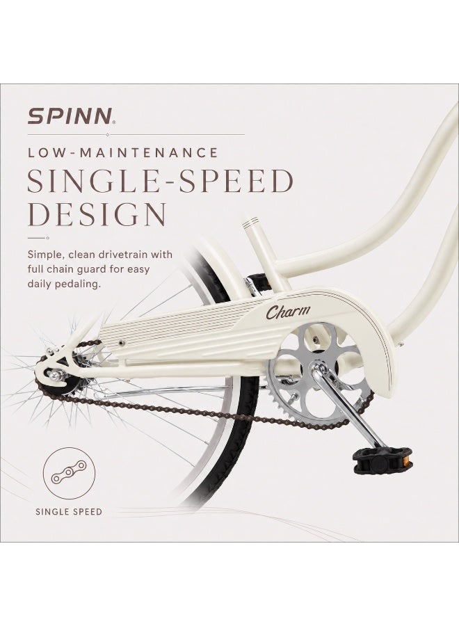Spinn Charm 1 Women's Step-Through Cruiser Bike | 24 Inch Wheel Size | Adjustable Seat | With Front Basket And Rear Carrier | Pearl White - Image 5