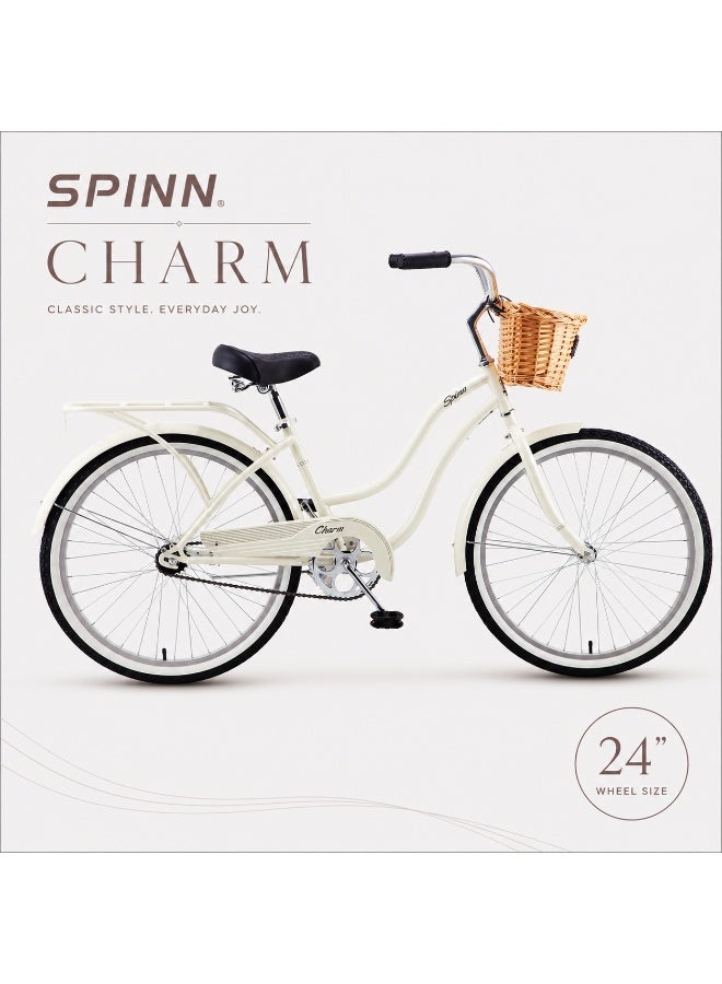 Spinn Charm 1 Women's Step-Through Cruiser Bike | 24 Inch Wheel Size | Adjustable Seat | With Front Basket And Rear Carrier | Pearl White - Image 2