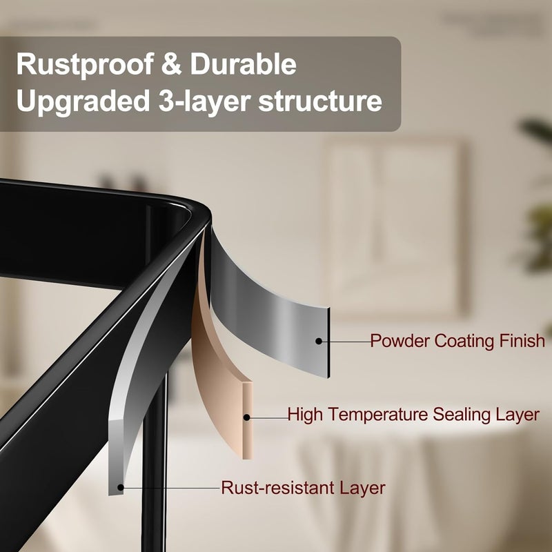 iSTAR Stainless Steel Self Adhesive Multipurpose Bathroom Shelves with Hooks Wall Mount Storage Shelf Racks Bathroom Accessories Organizer, (Black,Powder Coated) Pack of 1 - Image 3