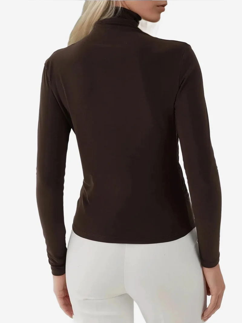 Hiccup Mocha Brown Elegant Soft Touch Long Sleeve Knitted Top for Women | Best Price UAE