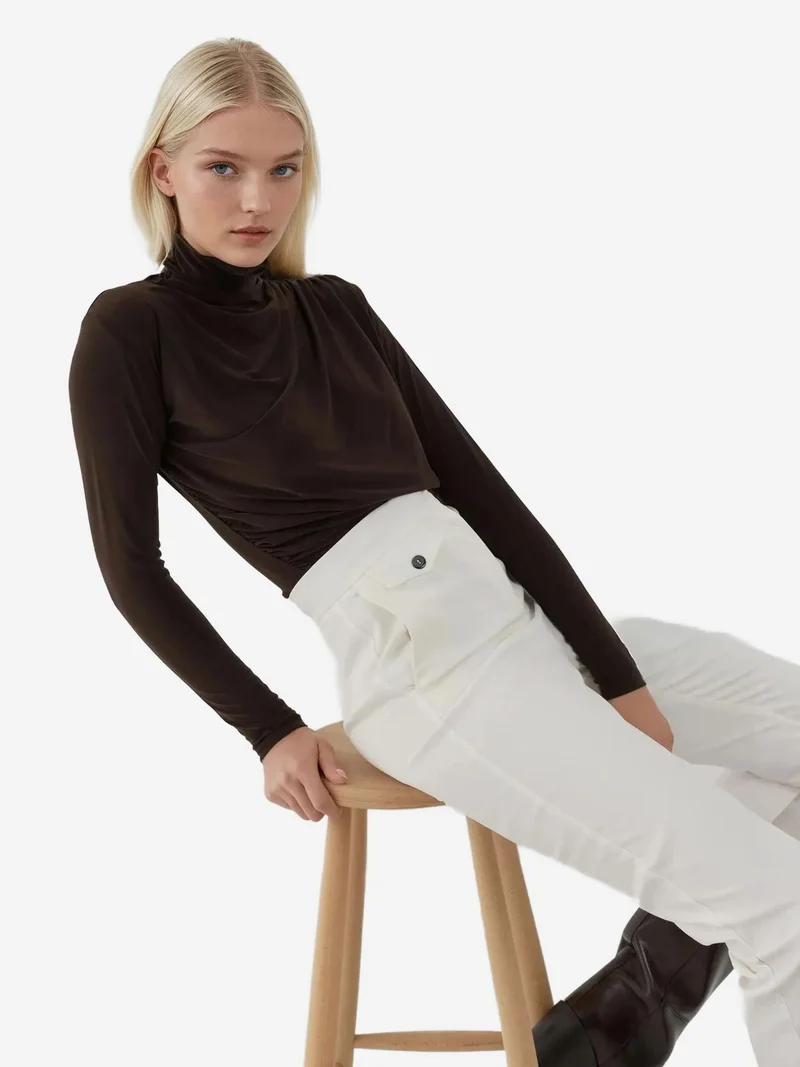 Hiccup Mocha Brown Elegant Soft Touch Long Sleeve Knitted Top for Women | Best Price UAE