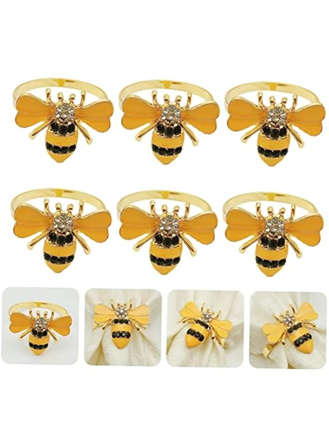 6 Pcs Bee Napkin Rings Alloy Napkin Buckles for Cloth Napkins Elegant Table Decor for Weddings Parties and Everyday Dining Stylish Napkin Holders - Image 1